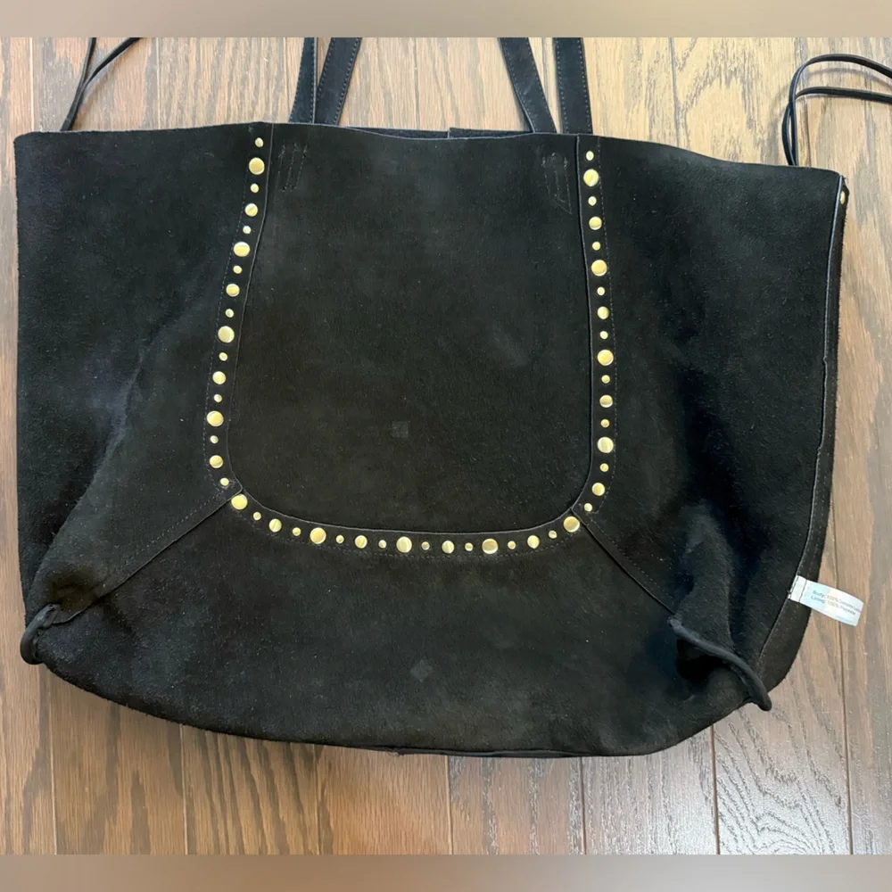 Hobo International Journey Black Nubuck X-Large Tote Bag Gold Nailheads